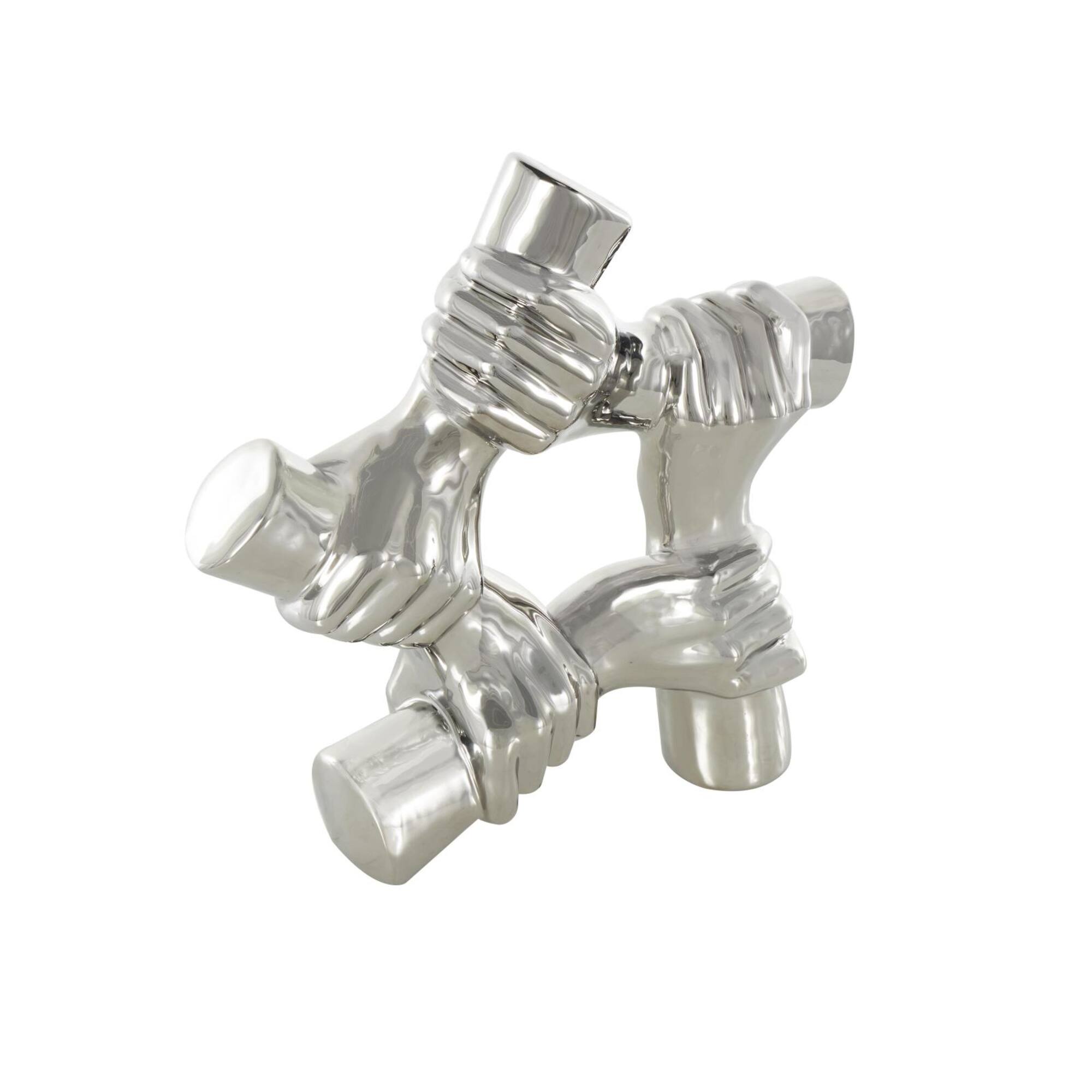 12.5" Silver Ceramic Hands Gripping Sculpture